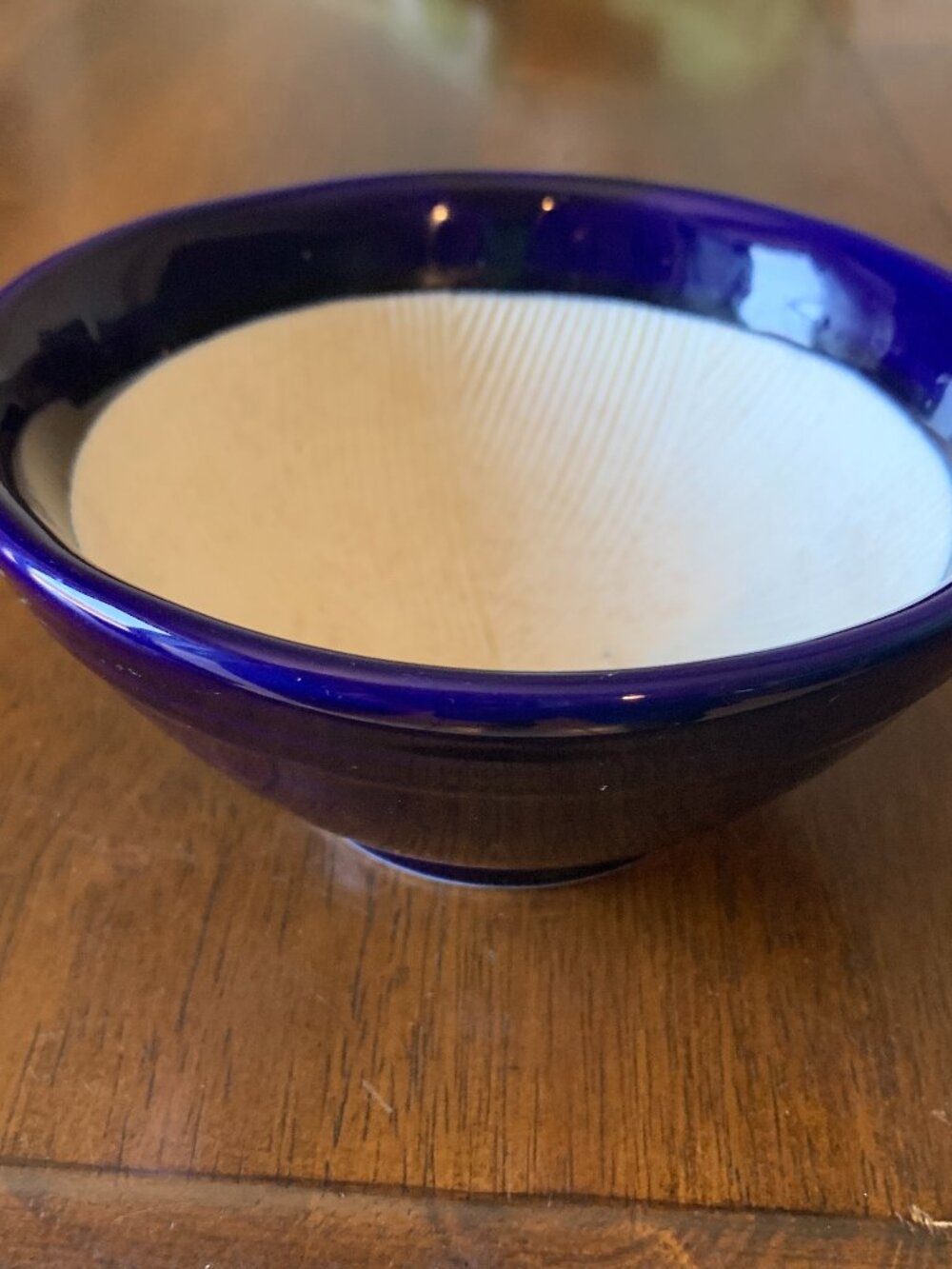 Japanese Suribachi Style Mortar Bowl Cobalt Blue Glaze Ribbed Interior 5" PIC